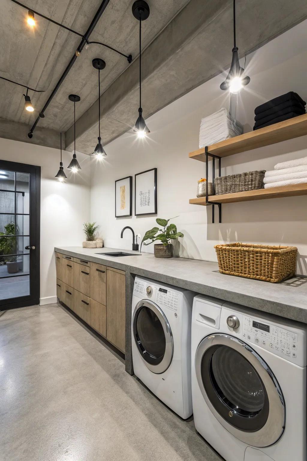 Cement countertops bring a modern and edgy feel.