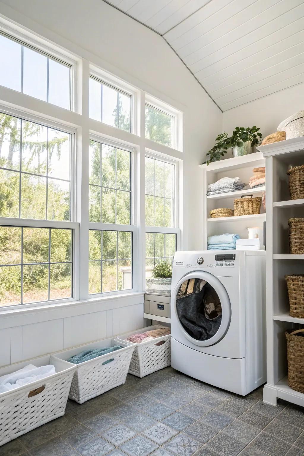 Sunlight enriches the atmosphere of your laundry space.