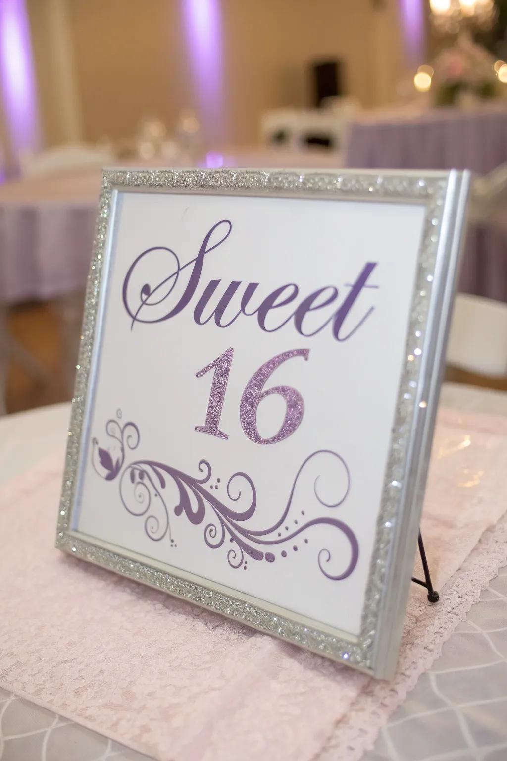 A personalized sign that welcomes attendees with refinement and flair.