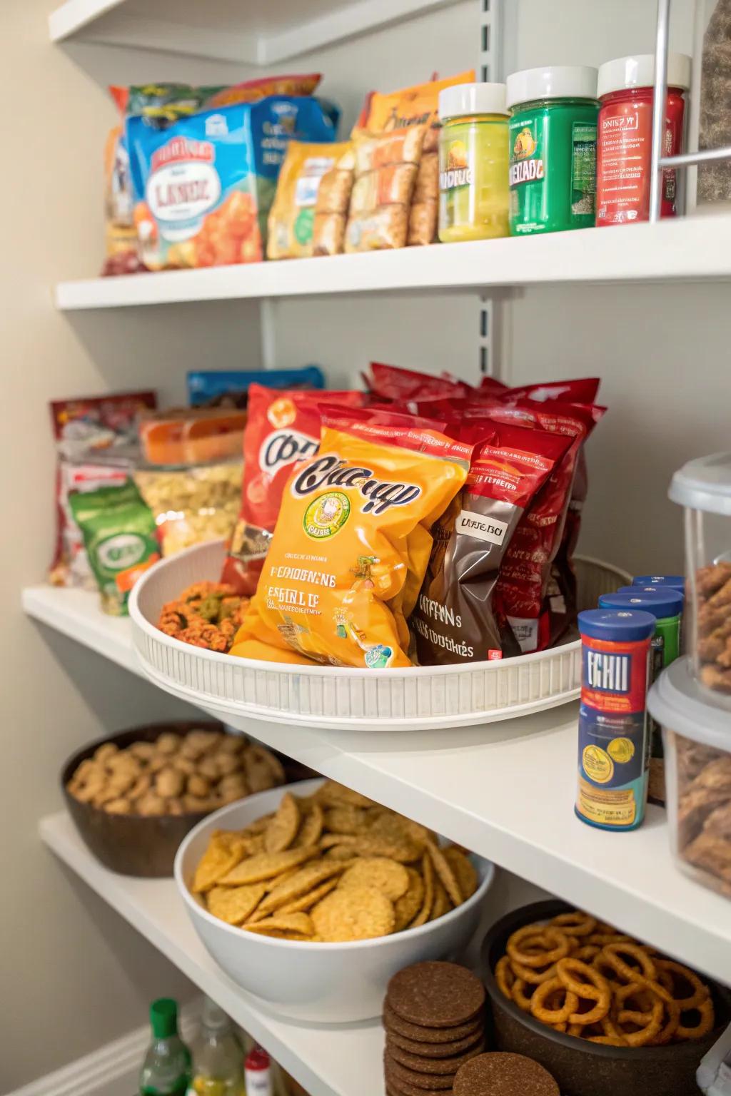 Organize snacks efficiently with a dedicated Lazy Susan.