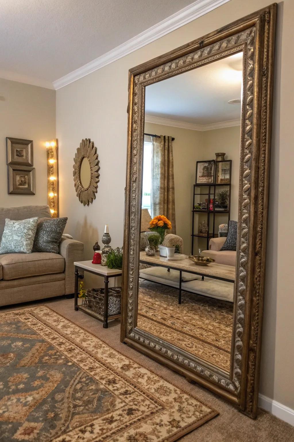 A mirror enhances the light and sense of space in a small corner.