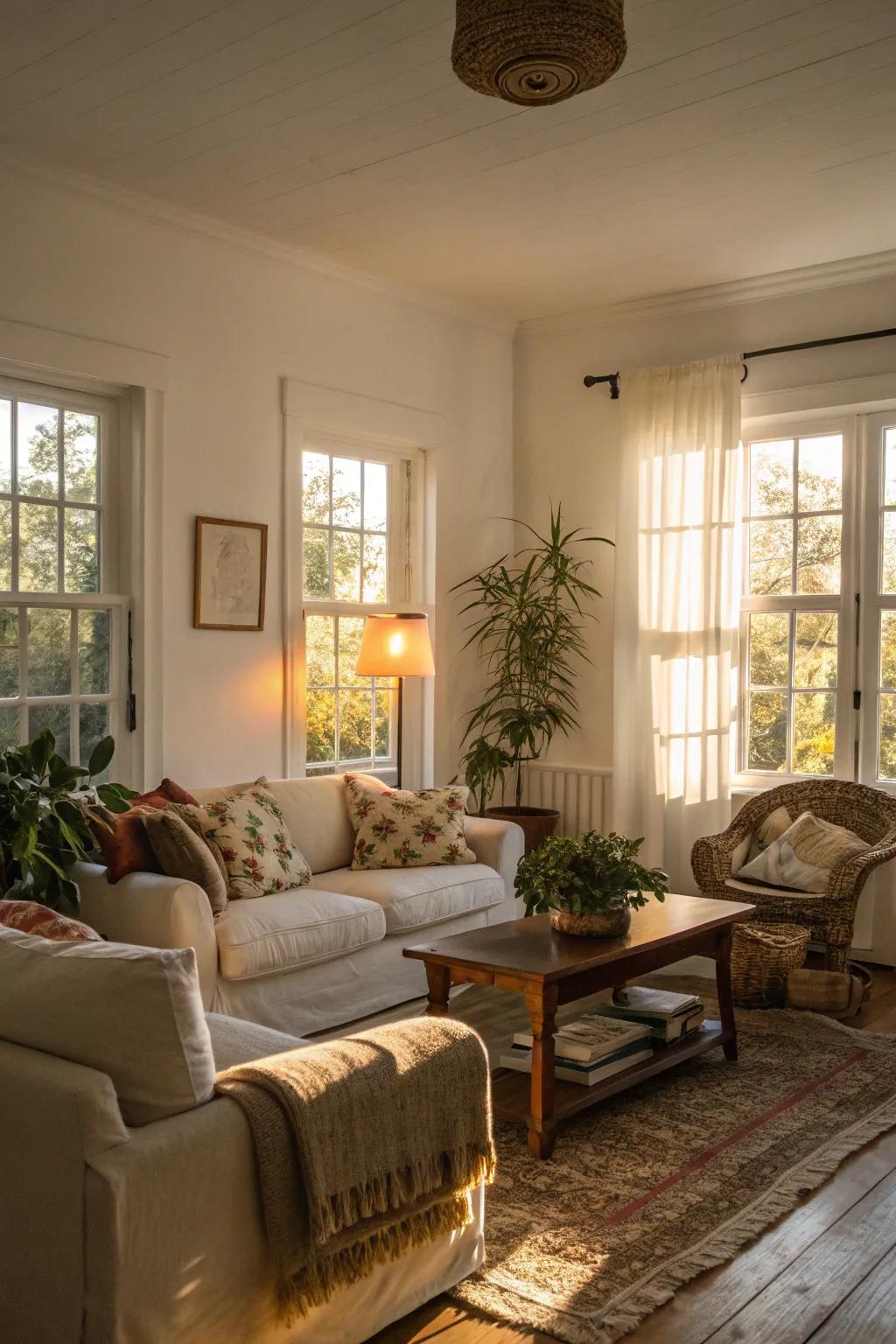 Delicate whites for a cozy and inviting spot.