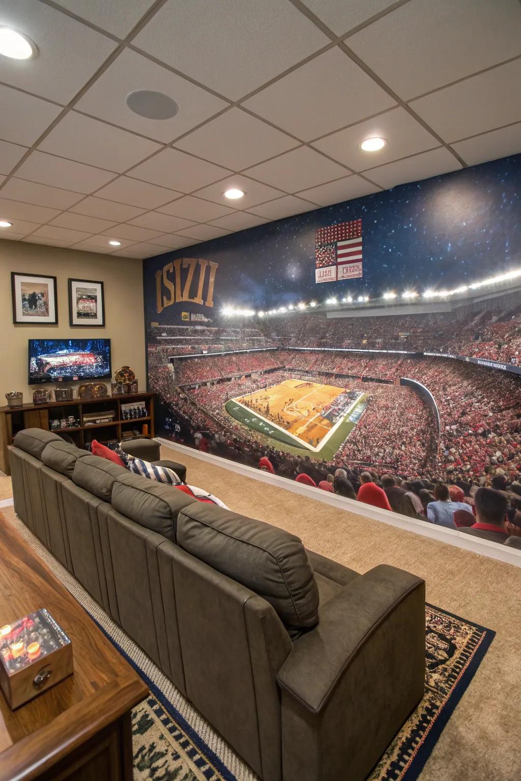 A themed mural can make a bold assertion in your man cave.