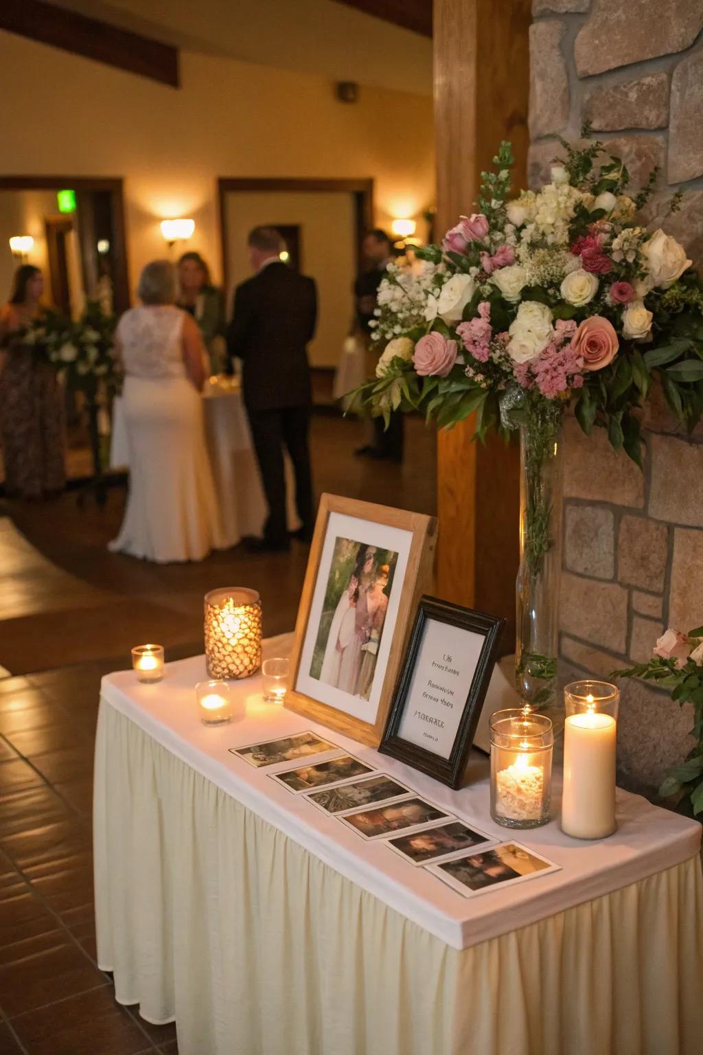 A thoughtfully positioned remembrance display invites attendees to reflect and remember.
