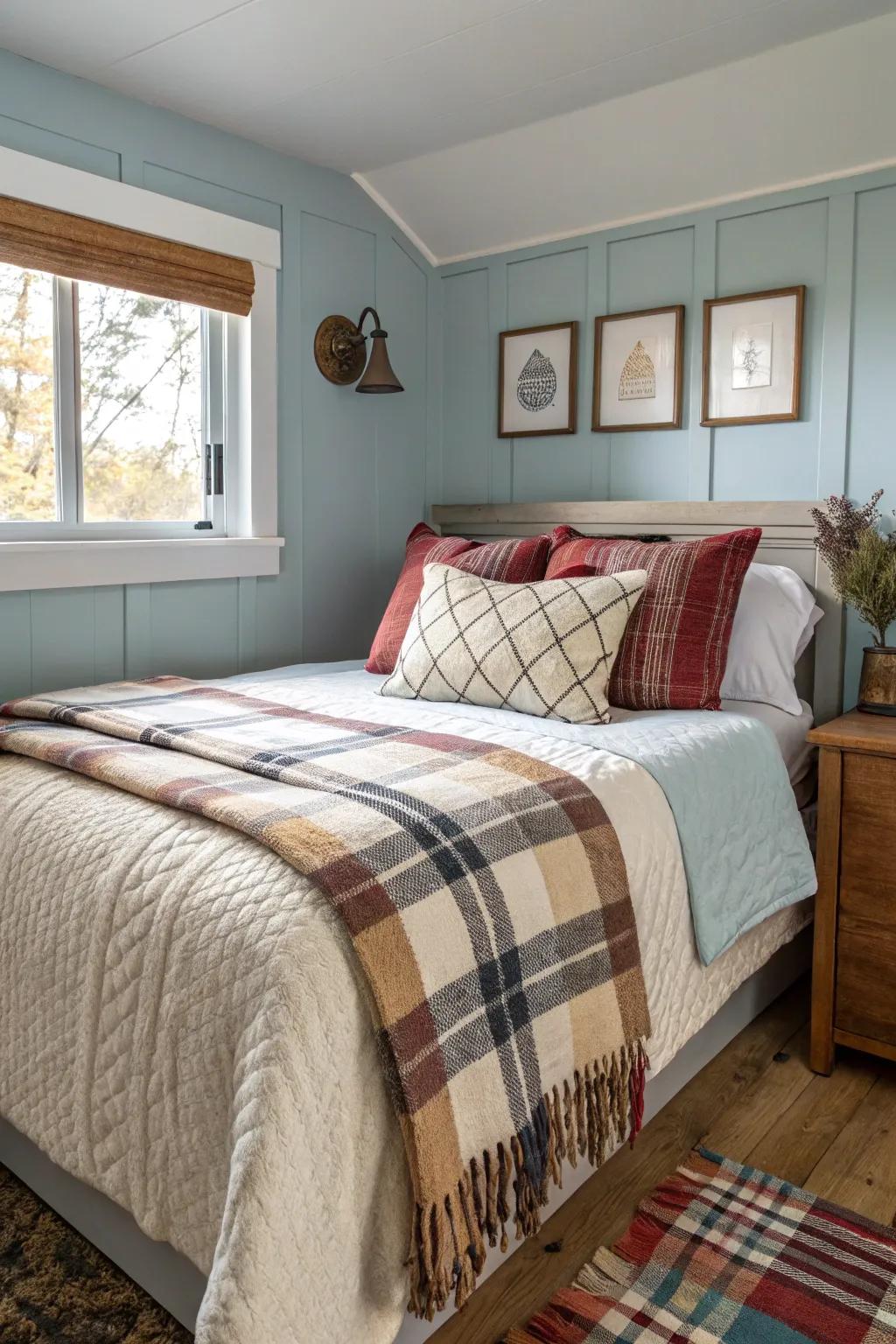 Layered bedding introduces warmth and flair.