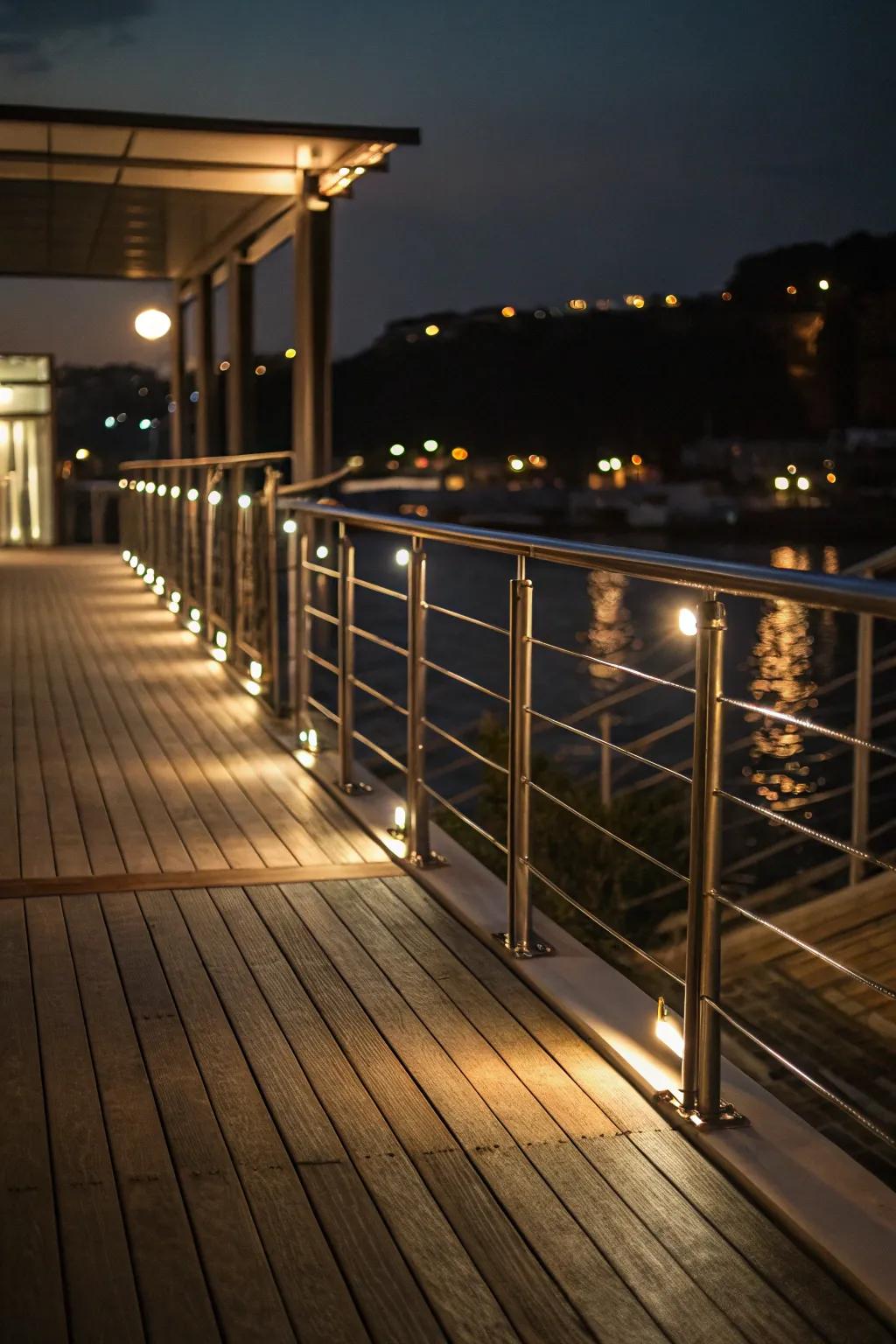 LED-lit railings contribute a warm glow to evening gatherings.