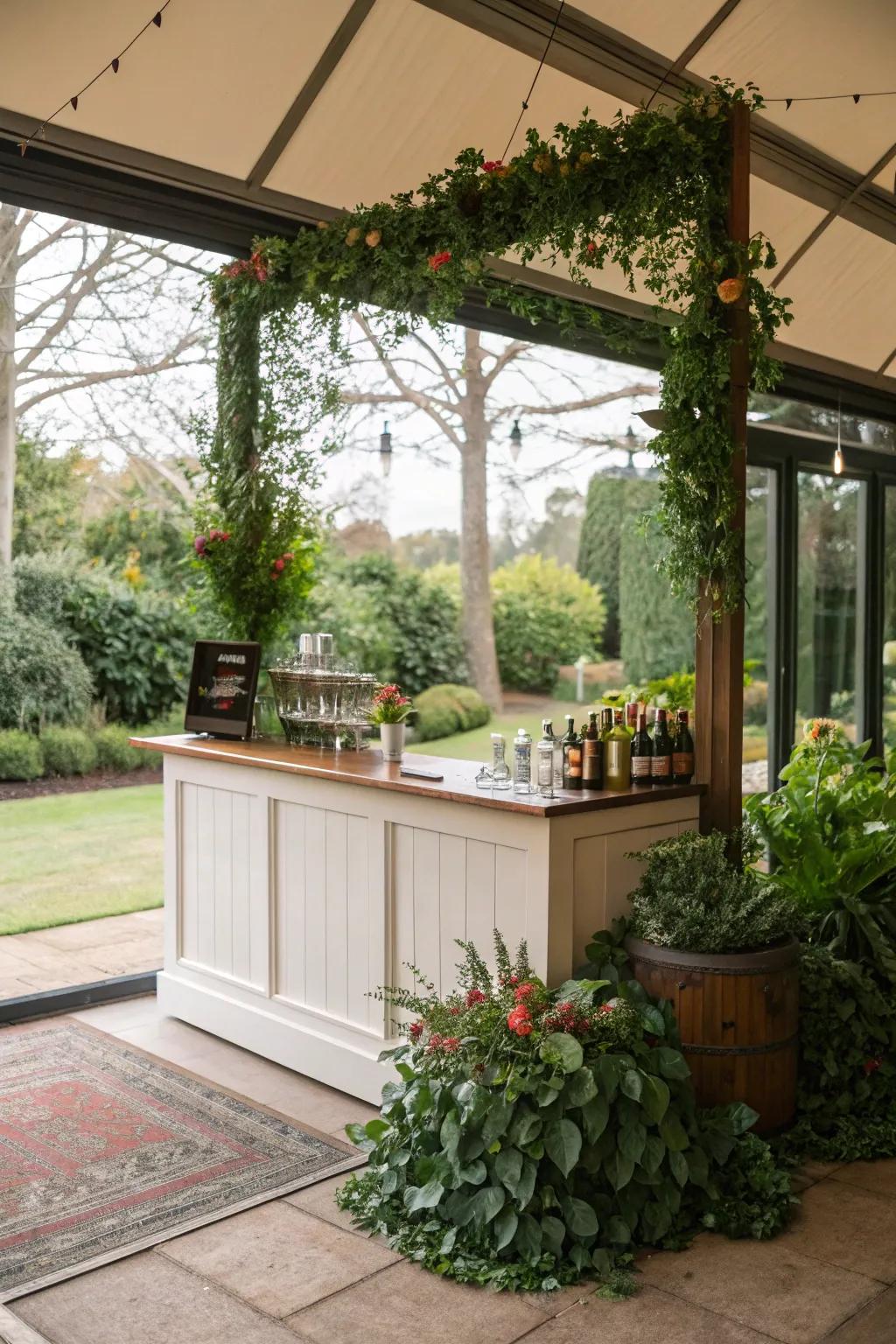 Natural light enhances the smooth integration of this mobile bar with the outdoors.