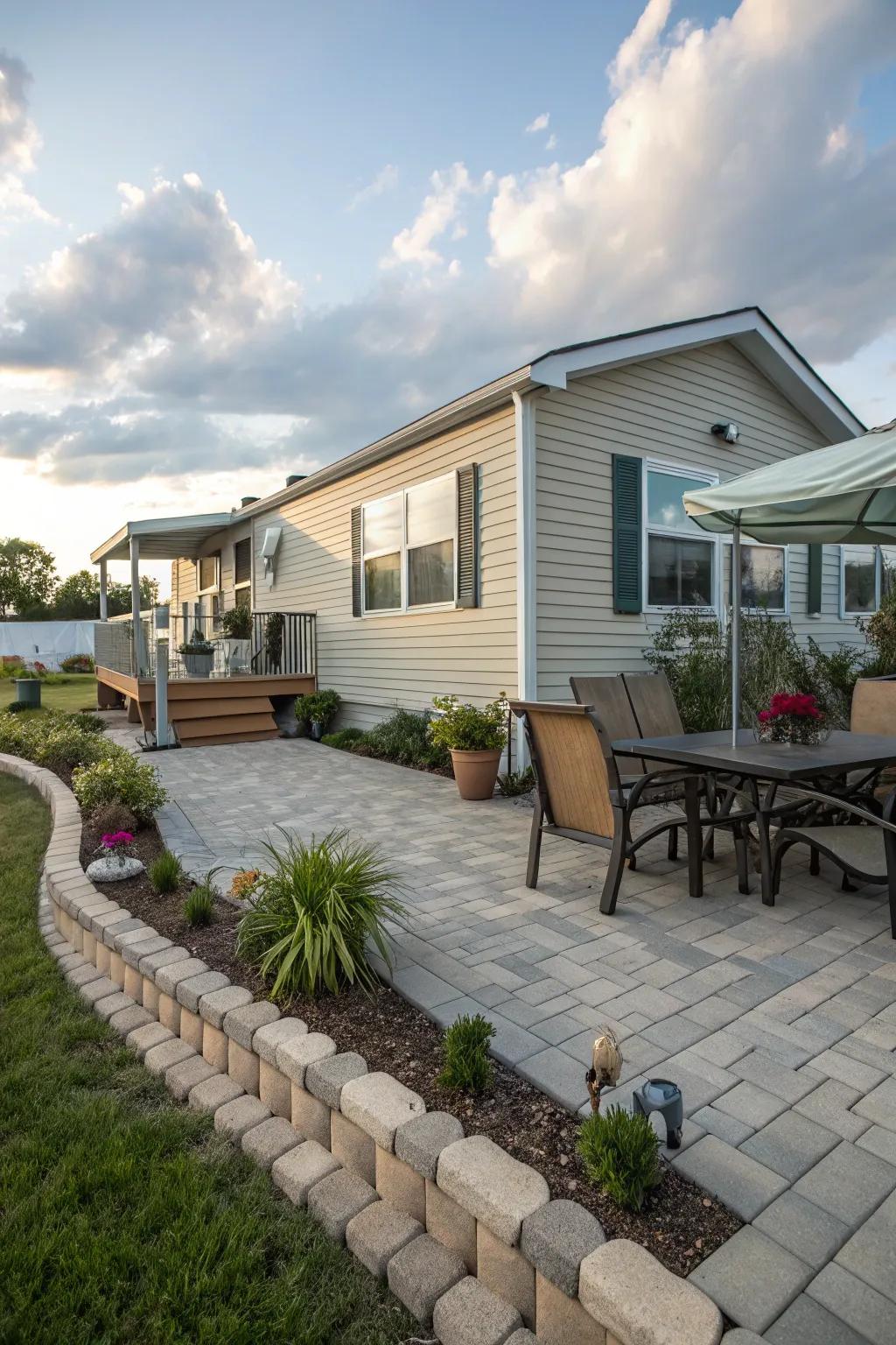 An inviting stone tile patio ideal for outdoor leisure and gatherings.