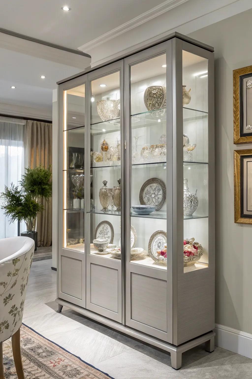 Porcelain cabinet illuminated with diode illumination.
