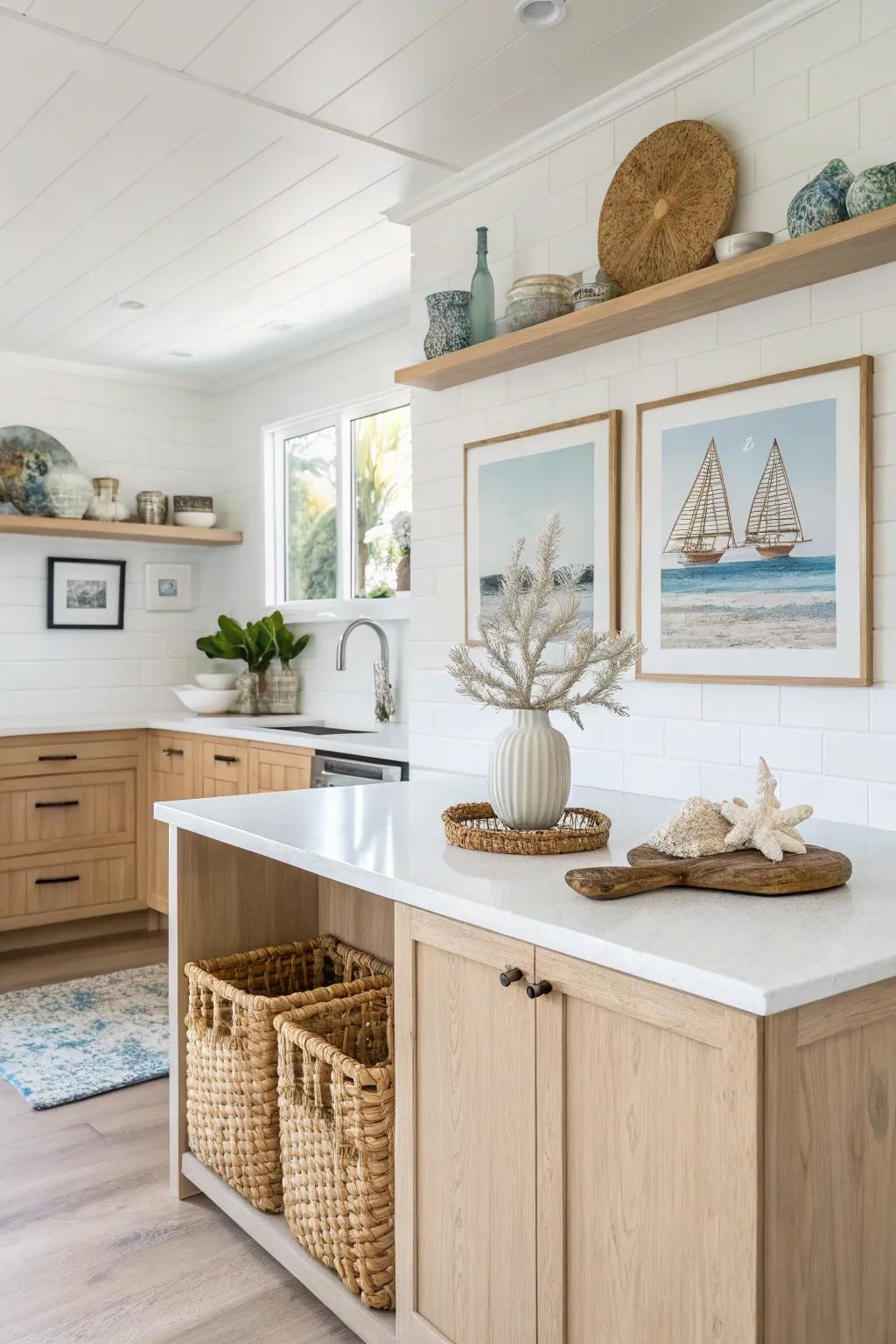 Simple decoration enhances the coastal concept in this kitchen.