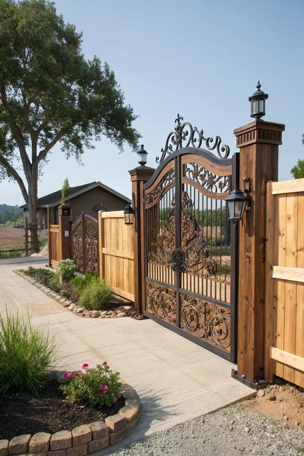 An attractive entrance acts as a fashionable standout attribute in this modern farmhouse barrier.