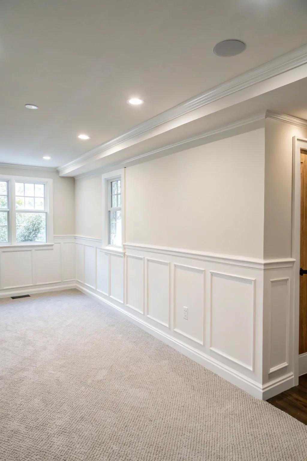 A minimalist half wall enriches a modern room with subtle refinement.