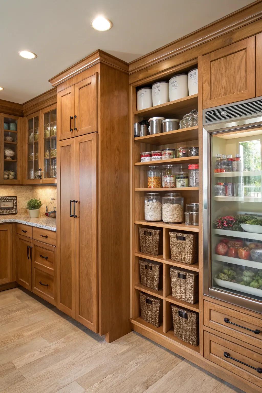 Practical layout meets style in hickory cabinetry.
