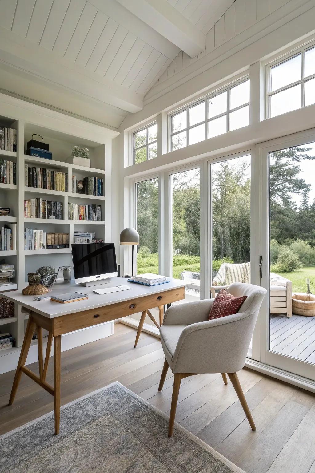 An open and uncluttered home office format.