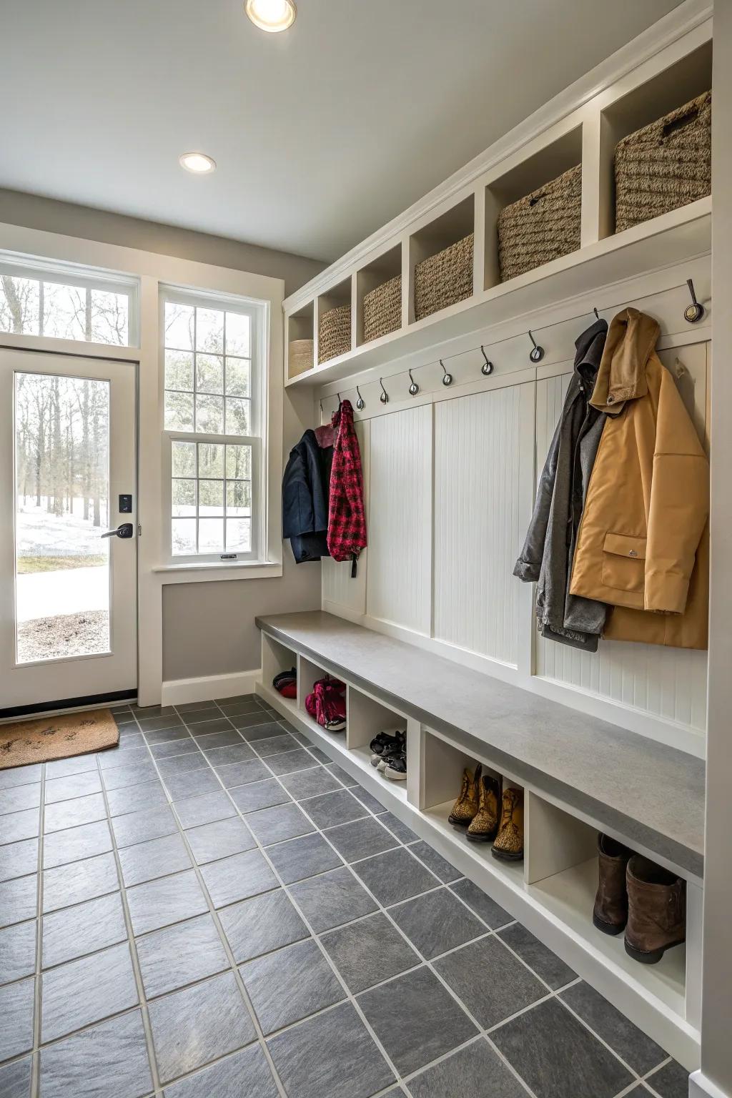 Long-lasting flooring is essential for a functional mudroom.