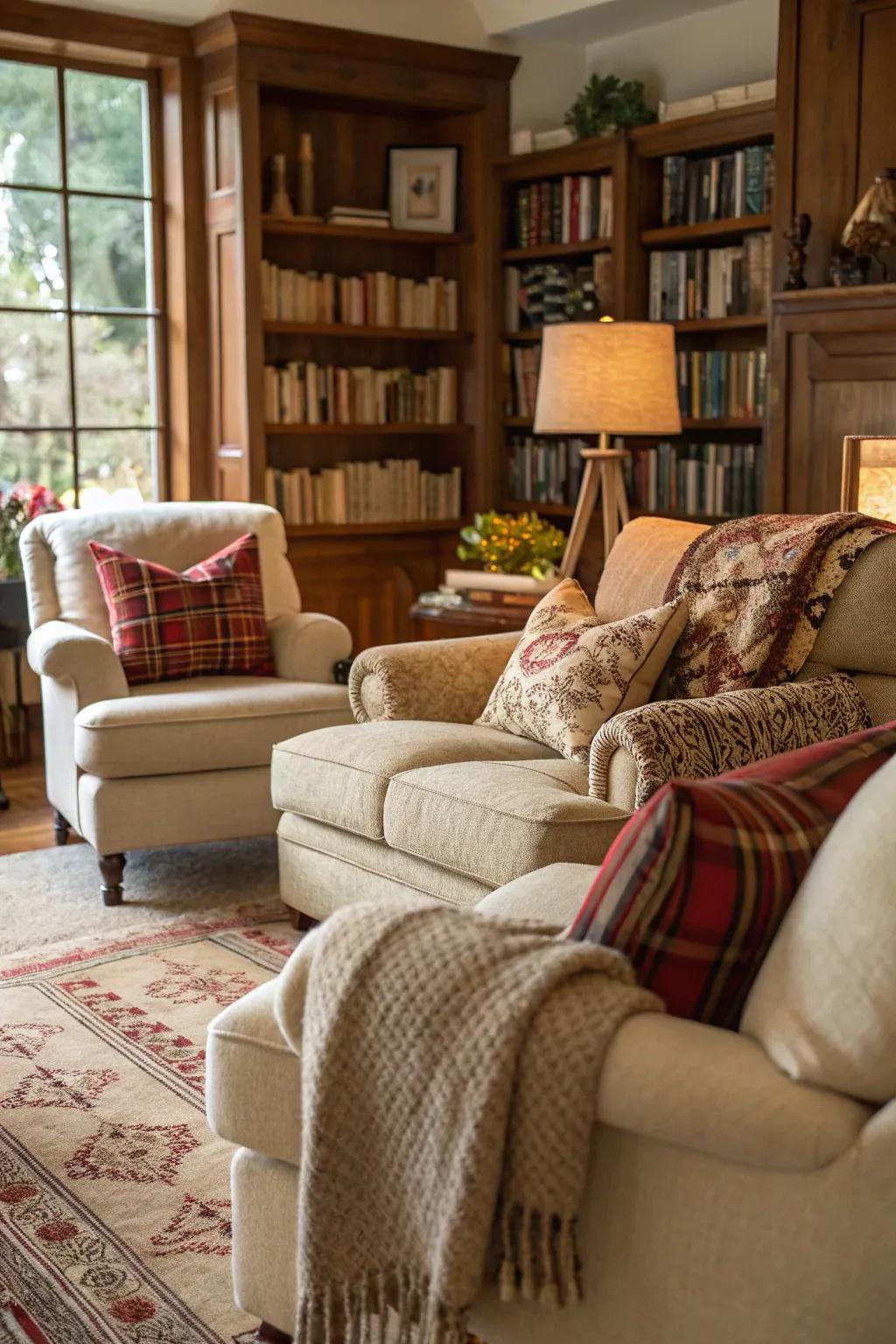 Welcoming seating is crucial for designing any pleasing family room.