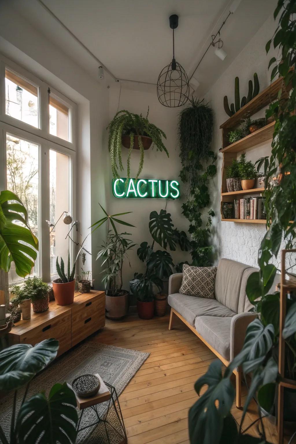 Combining neon designs with natural elements creates a balanced aesthetic.