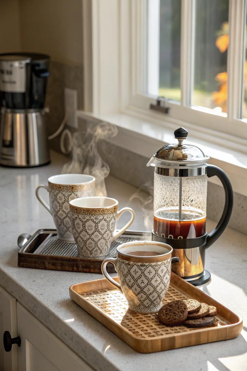 Awake to luxury using a choice coffee or tea set.