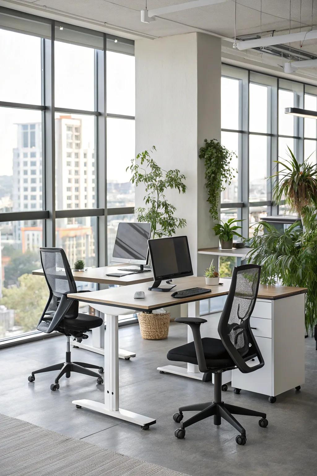 A focus on ergonomic furniture ensures workplace comfort and health.