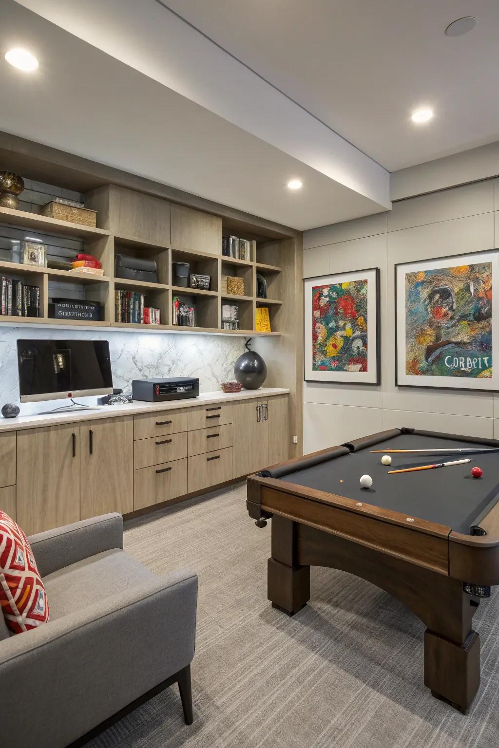 Making the most of space in a stylish office game room.