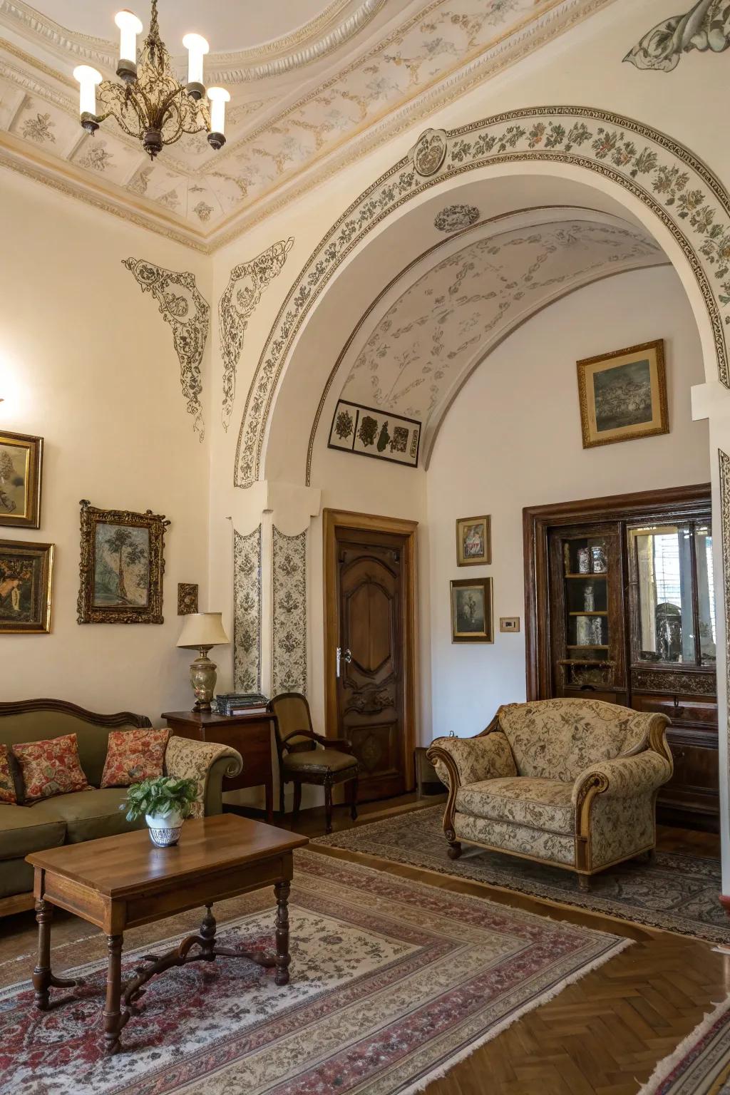 Architectural details enhance the room's grand narrative.