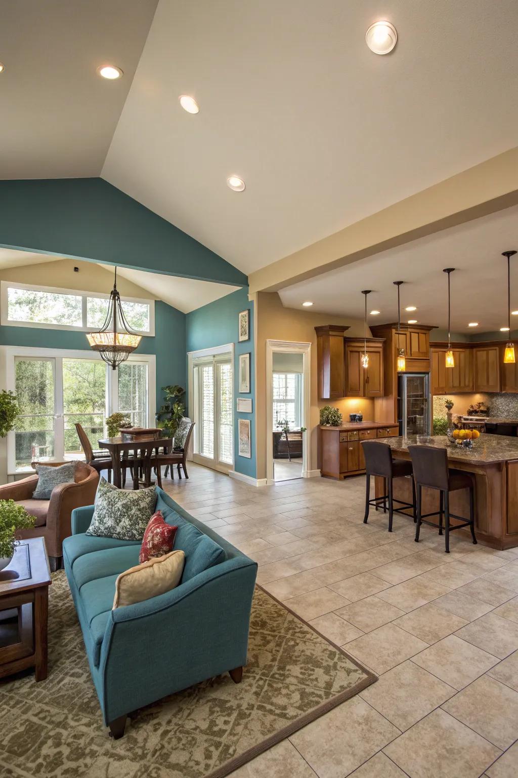 Color defines practical spaces within open plans