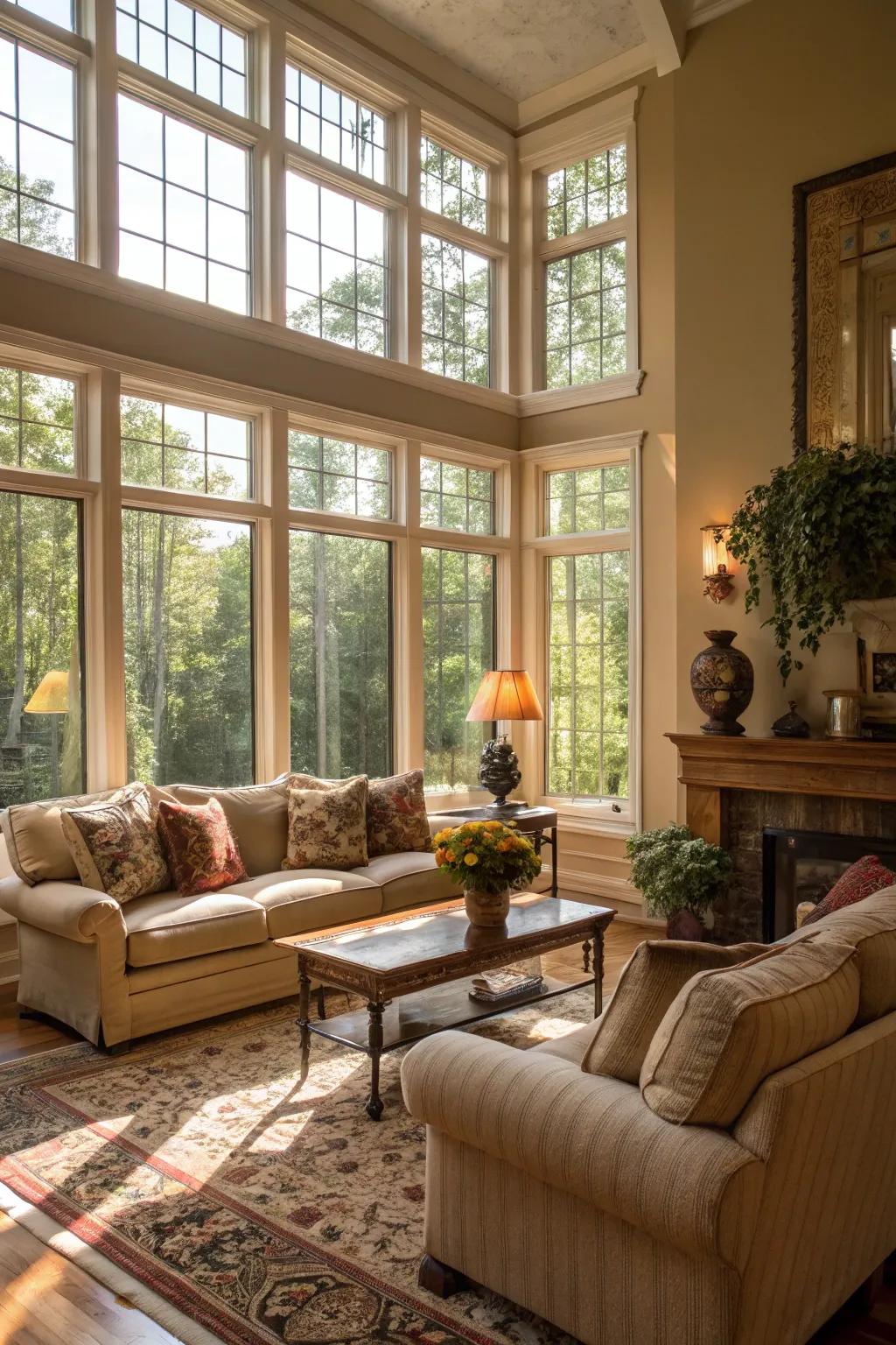 Natural light pouring into a bright and airy living space.