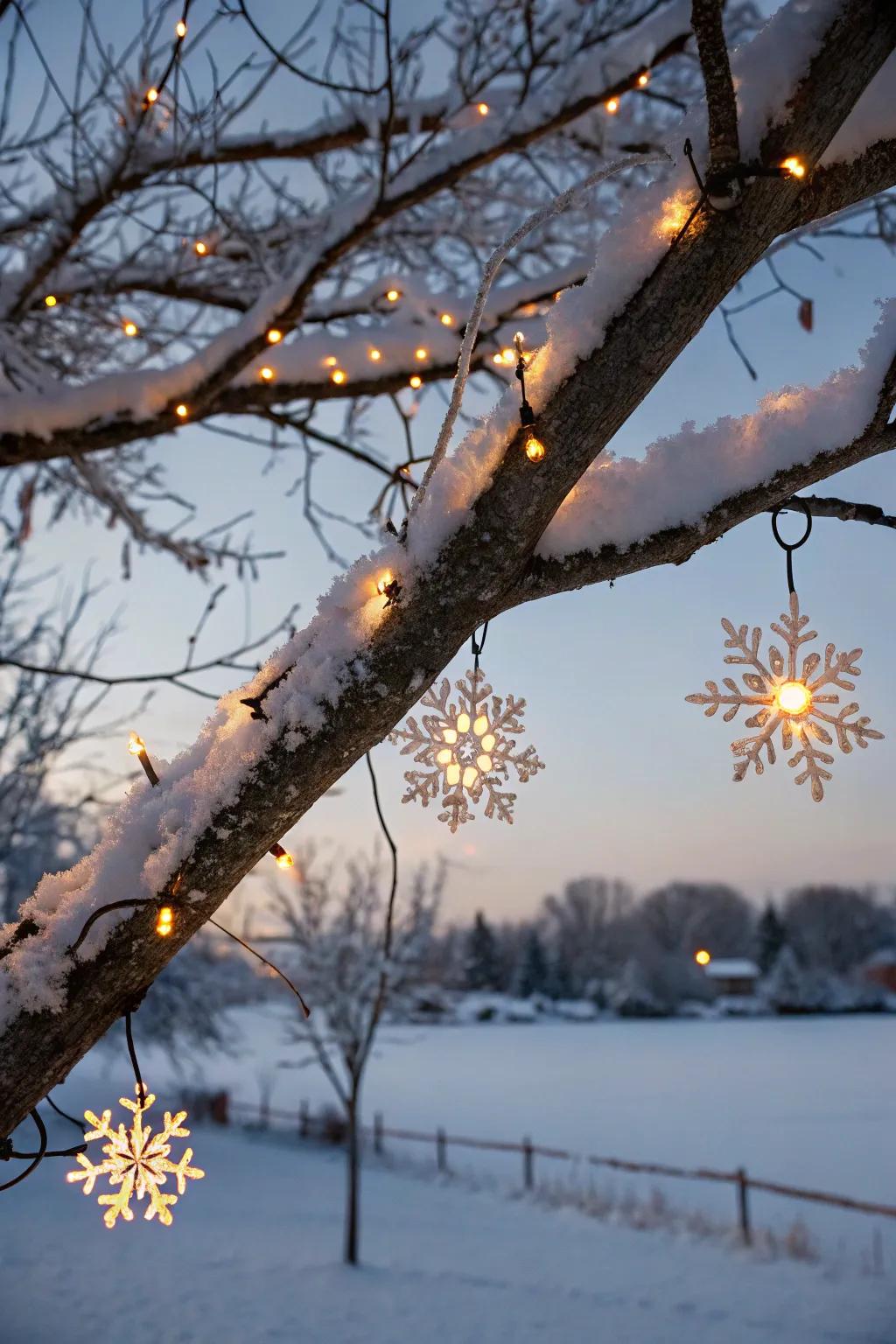 Add a touch of magic with whimsical snowflake lights.