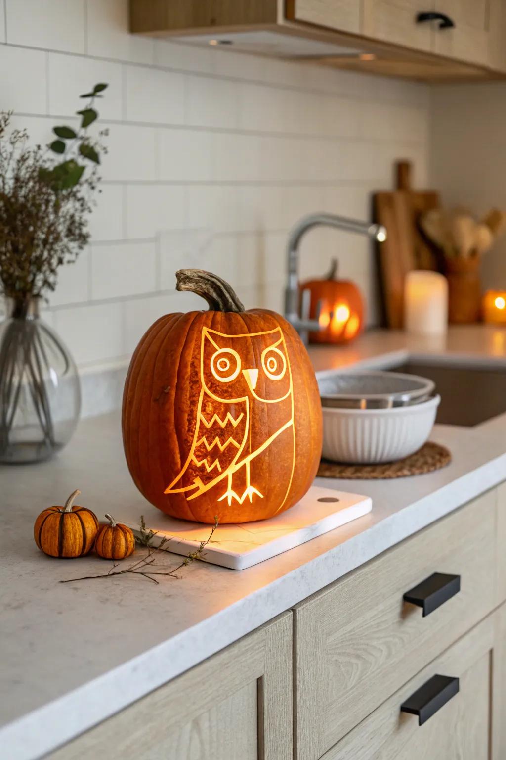 A minimalist owl outline for a clean and modern aesthetic.
