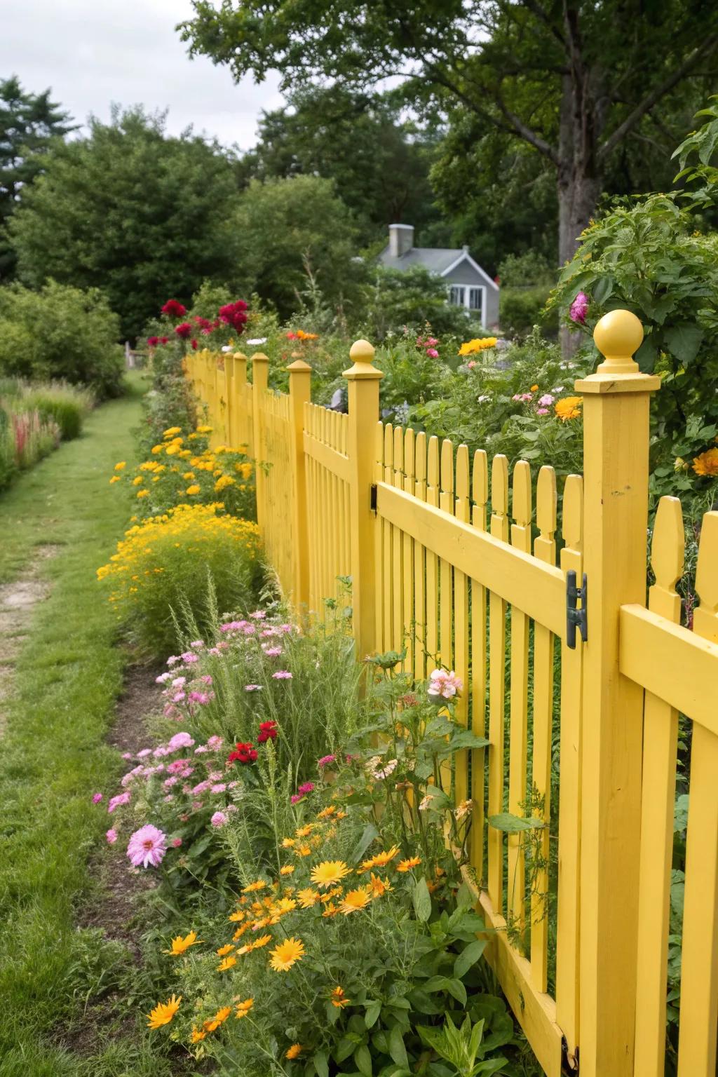 A yellow painted fence brightens up any outdoor area.