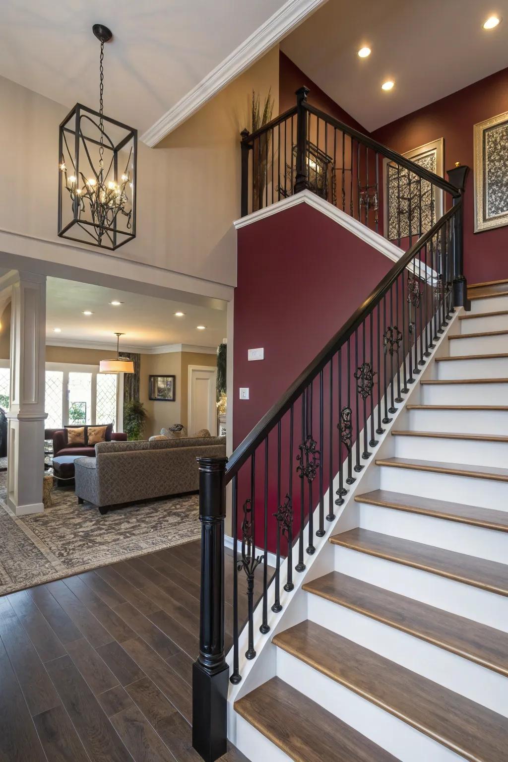 Railing and feature wall balance forms visual progression.