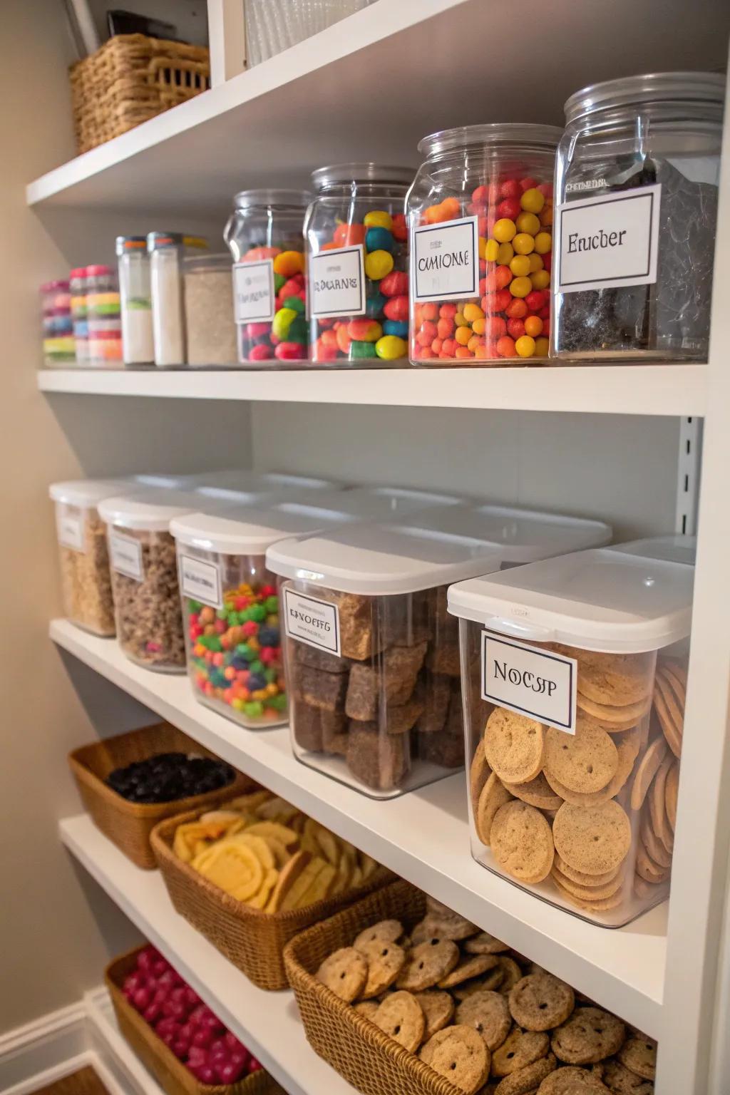 Tags deliver clarity and aid in maintaining order in your snack pantry.