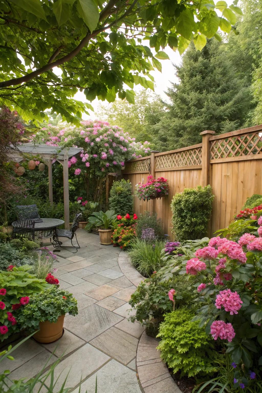 Thick vegetation elevates the natural magnetism of a patio.