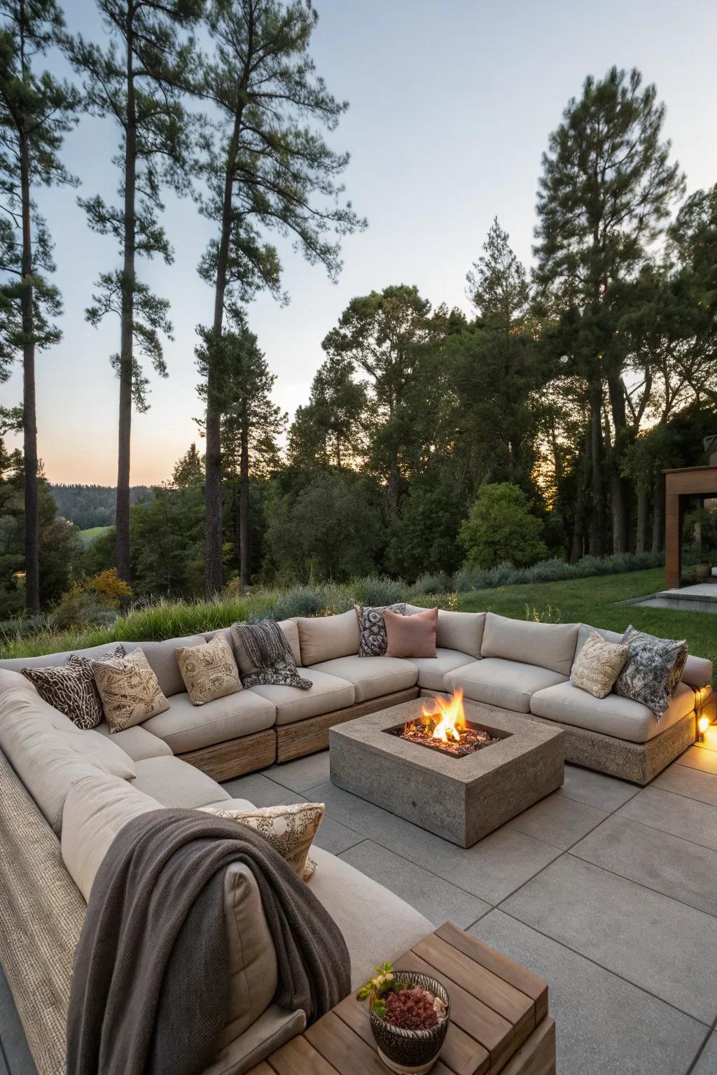 For ultimate relaxation and style, choose a sectional couch around your firepit.
