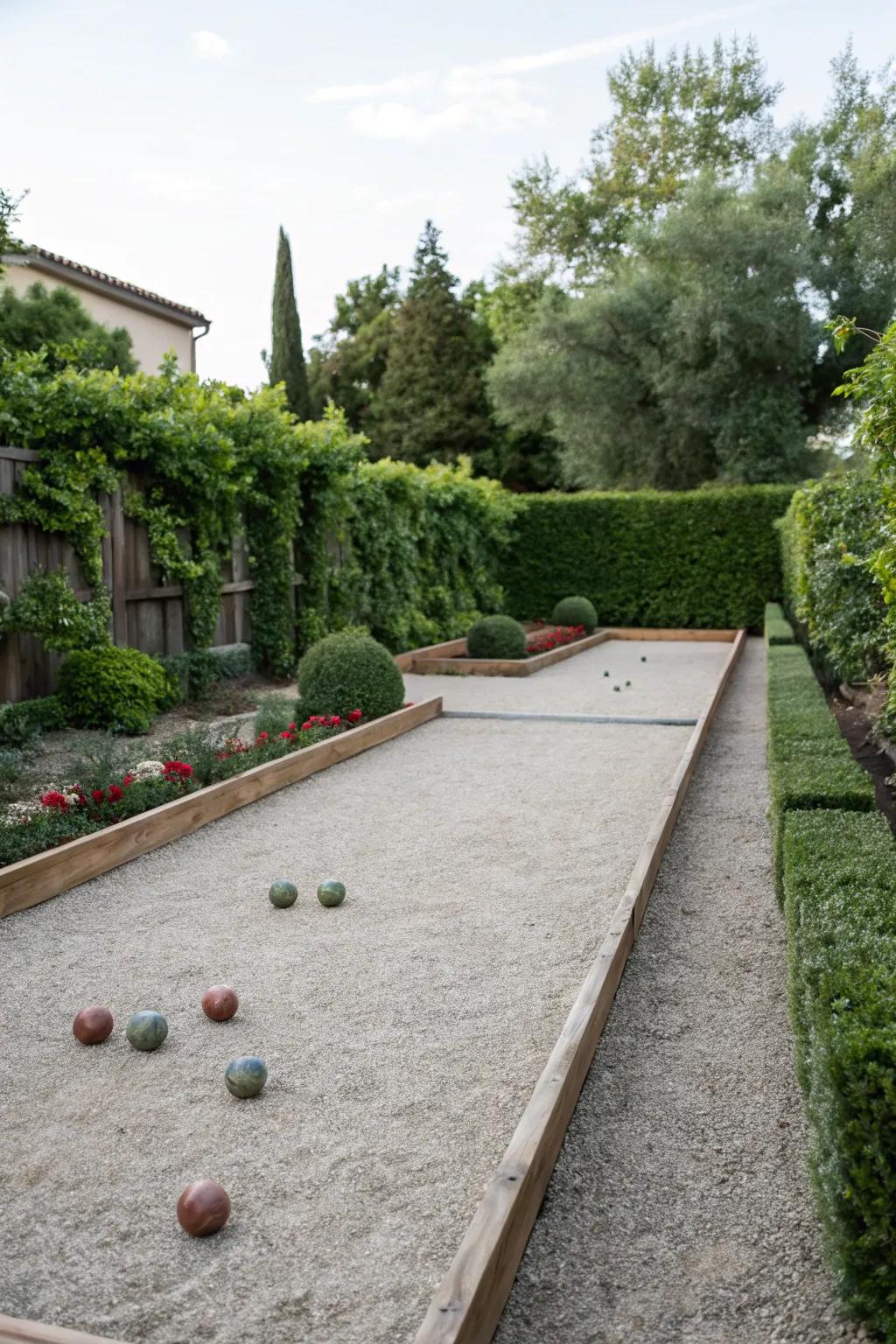 Game on with a charming lawn bowling field.
