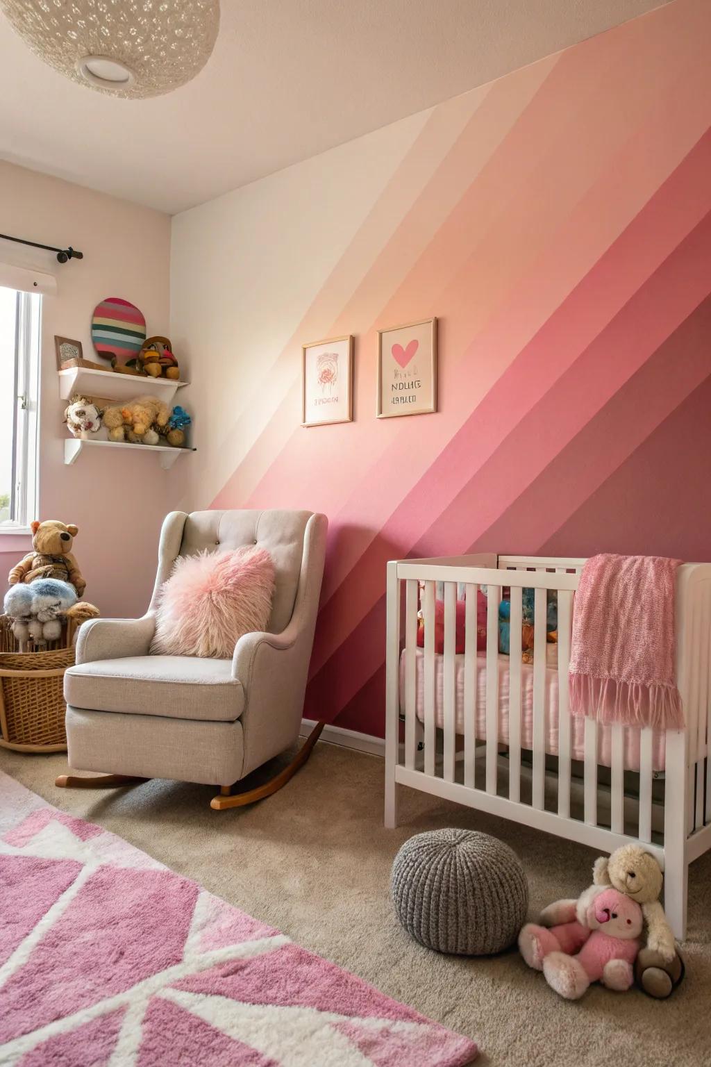 A nursery via a rose ombre partition that emanates artistry.