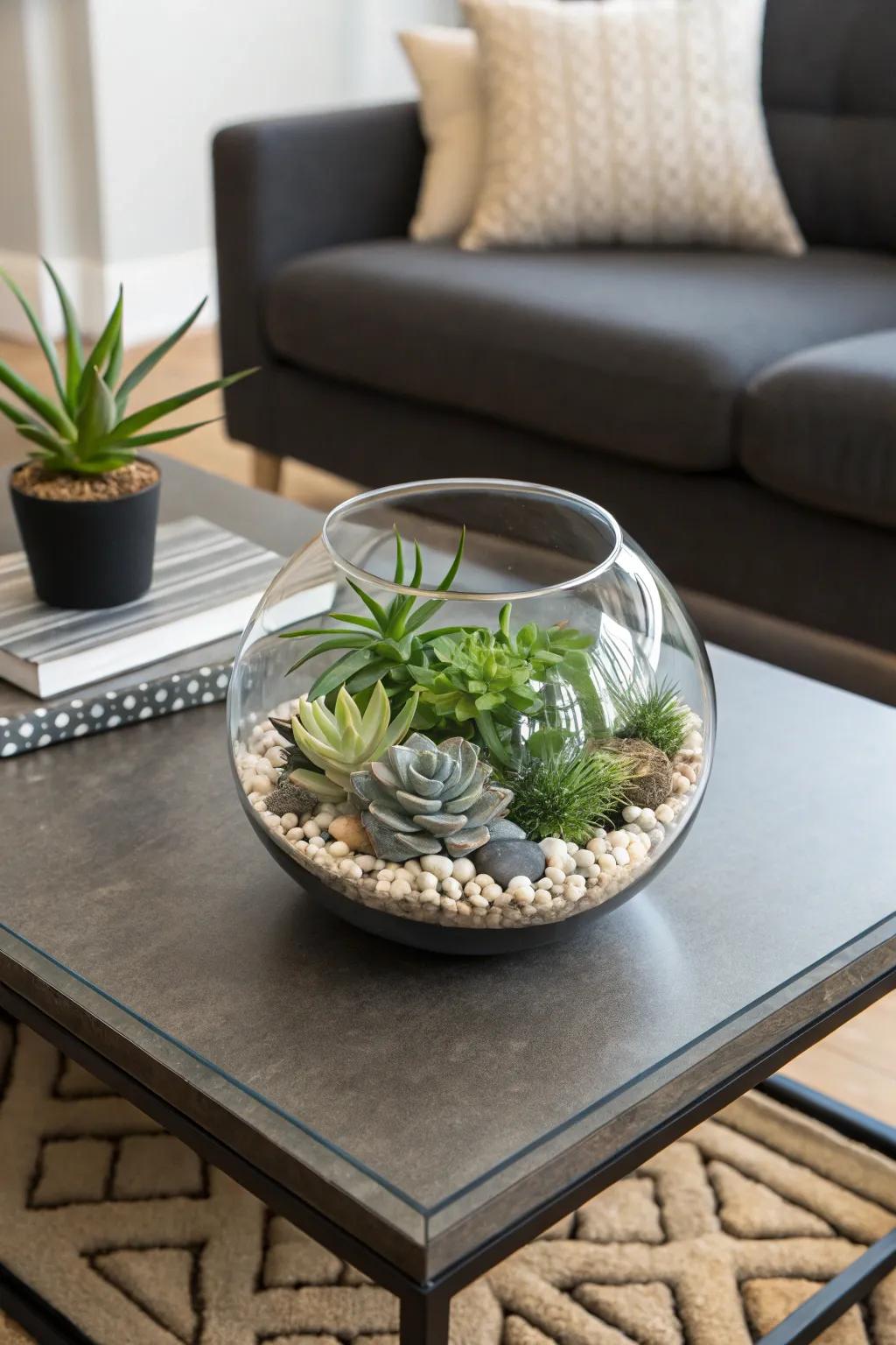 Create a miniature garden with a captivating terrarium.