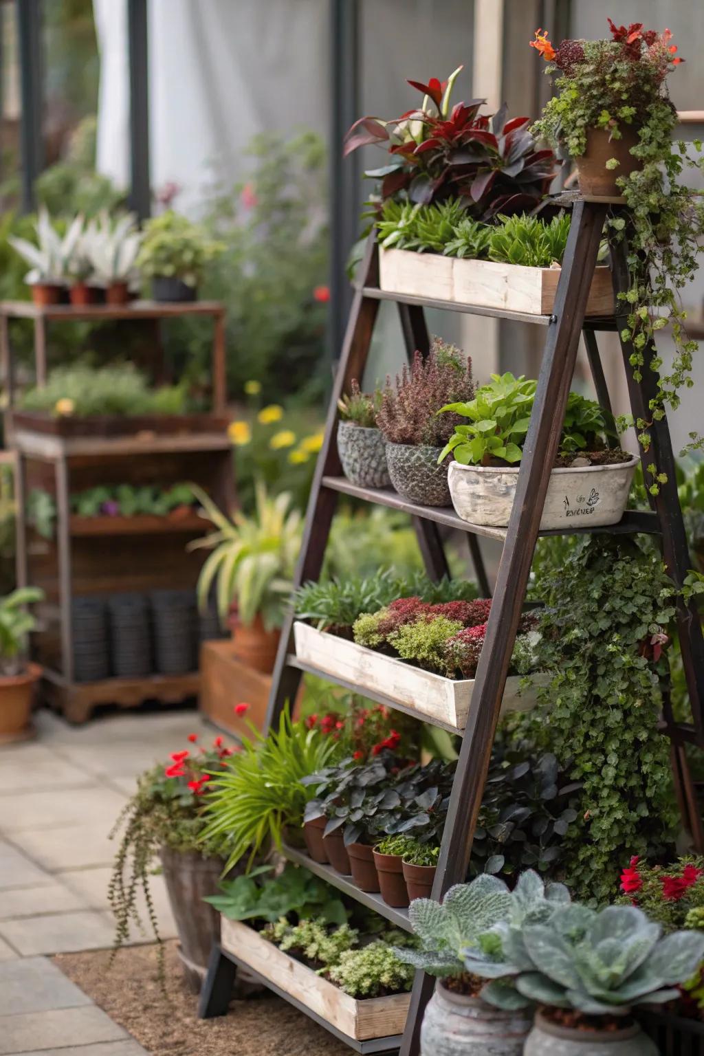 Add depth to your plant displays using tiered setups.