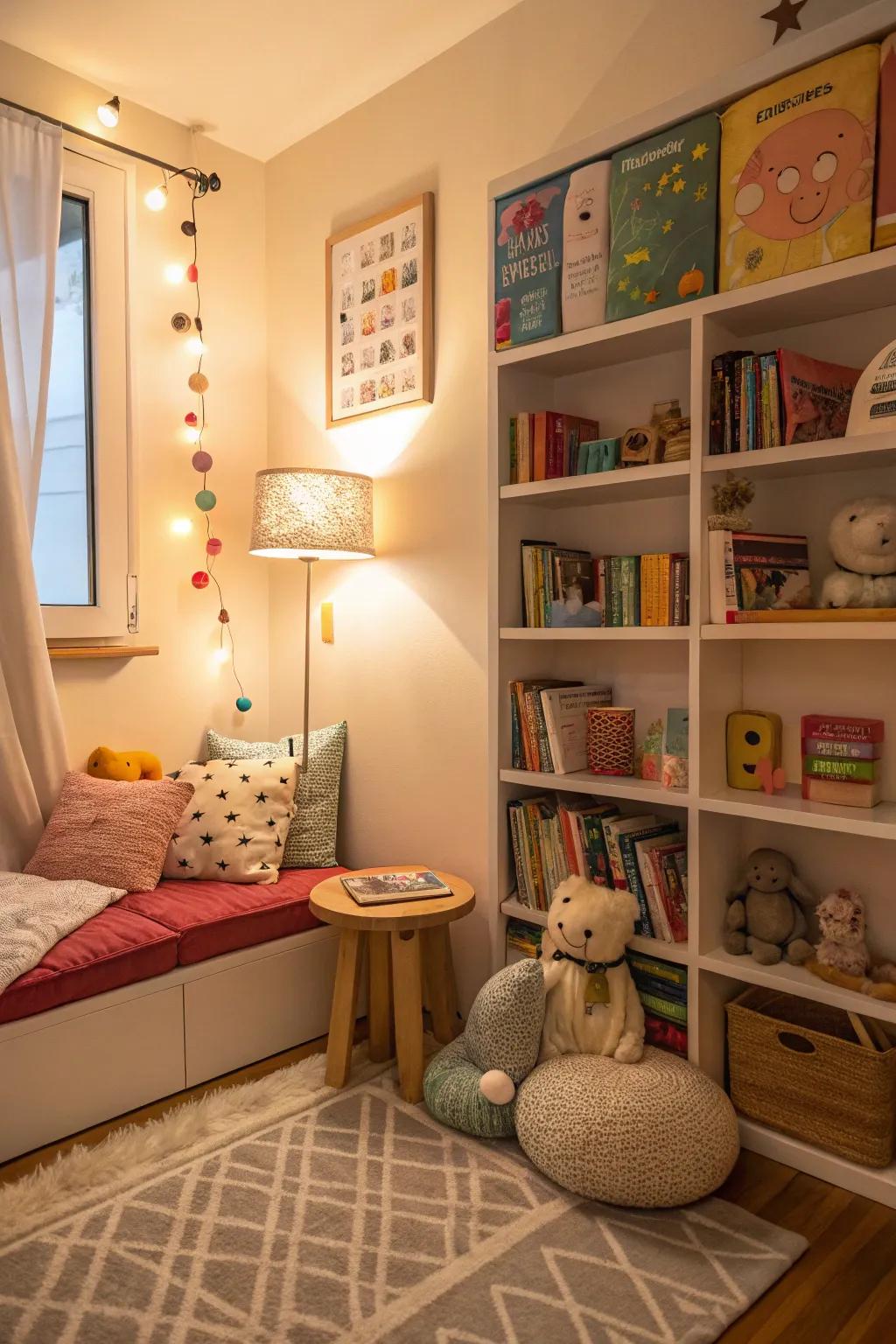 Comfortable study alcoves provide a cozy escape for young book lovers.