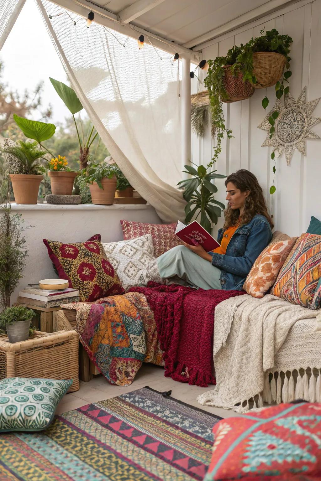 A free-spirited reading nook blossoming with vibrancy and personality.