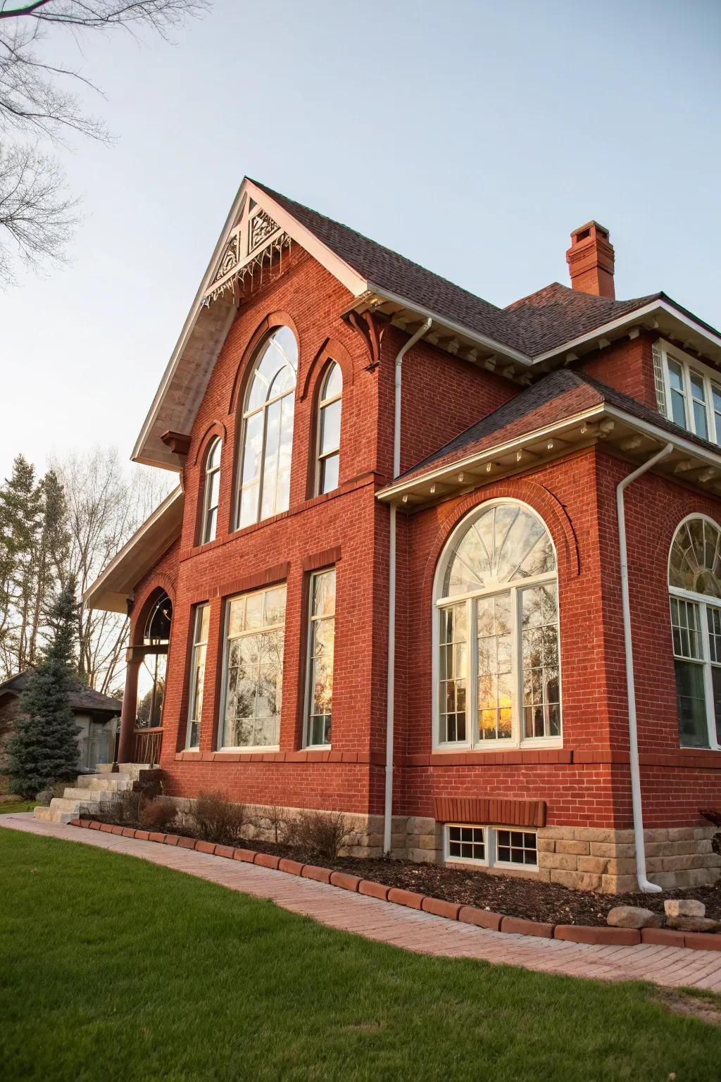 Distinct glazing adds character to this red brick house.