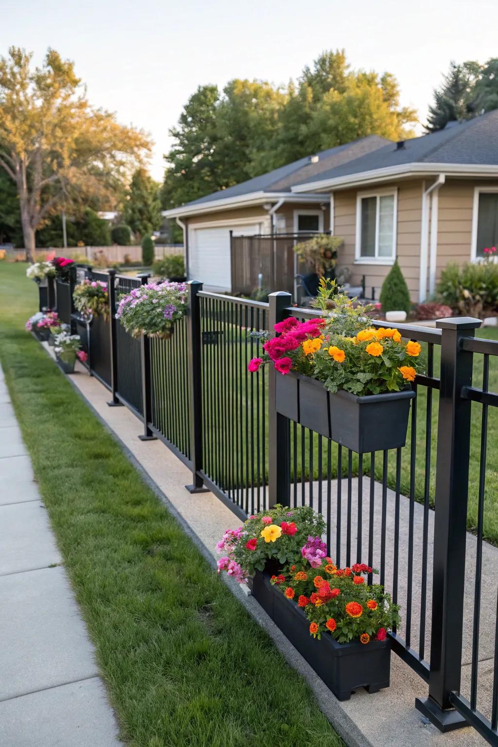 Add a splash of color using ornamental holders on your fence.