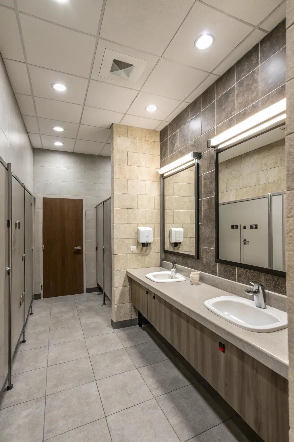 Subdued tones create a tranquil and inviting restroom.