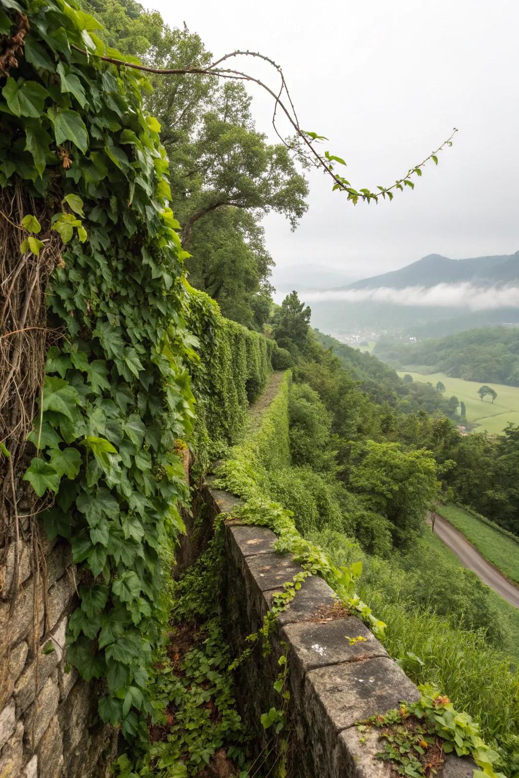 Border wall nicely integrated with rich, flowing greenery.