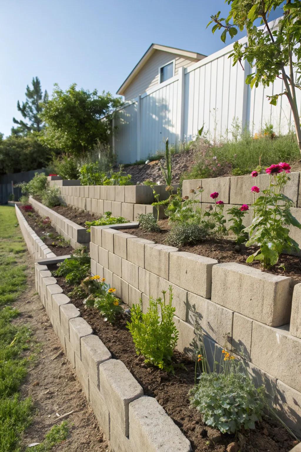 Interlocking units are ideally suited for do-it-yourself retaining wall projects.
