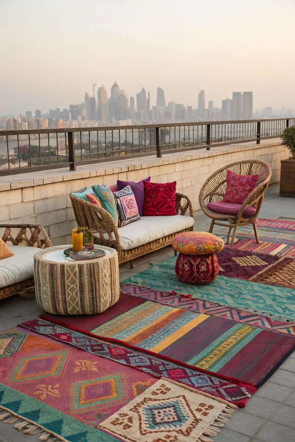 Incorporate coziness and flair through ornamental mats and cushions.