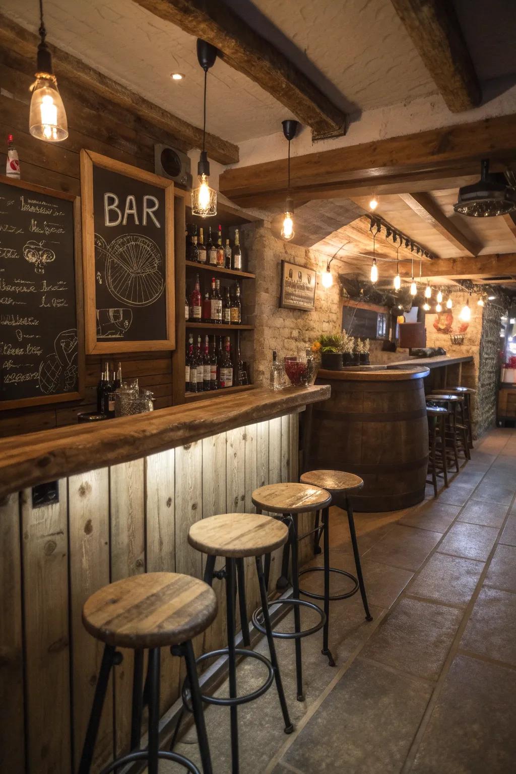 Slate signage introducing a tailored accent to the bar.