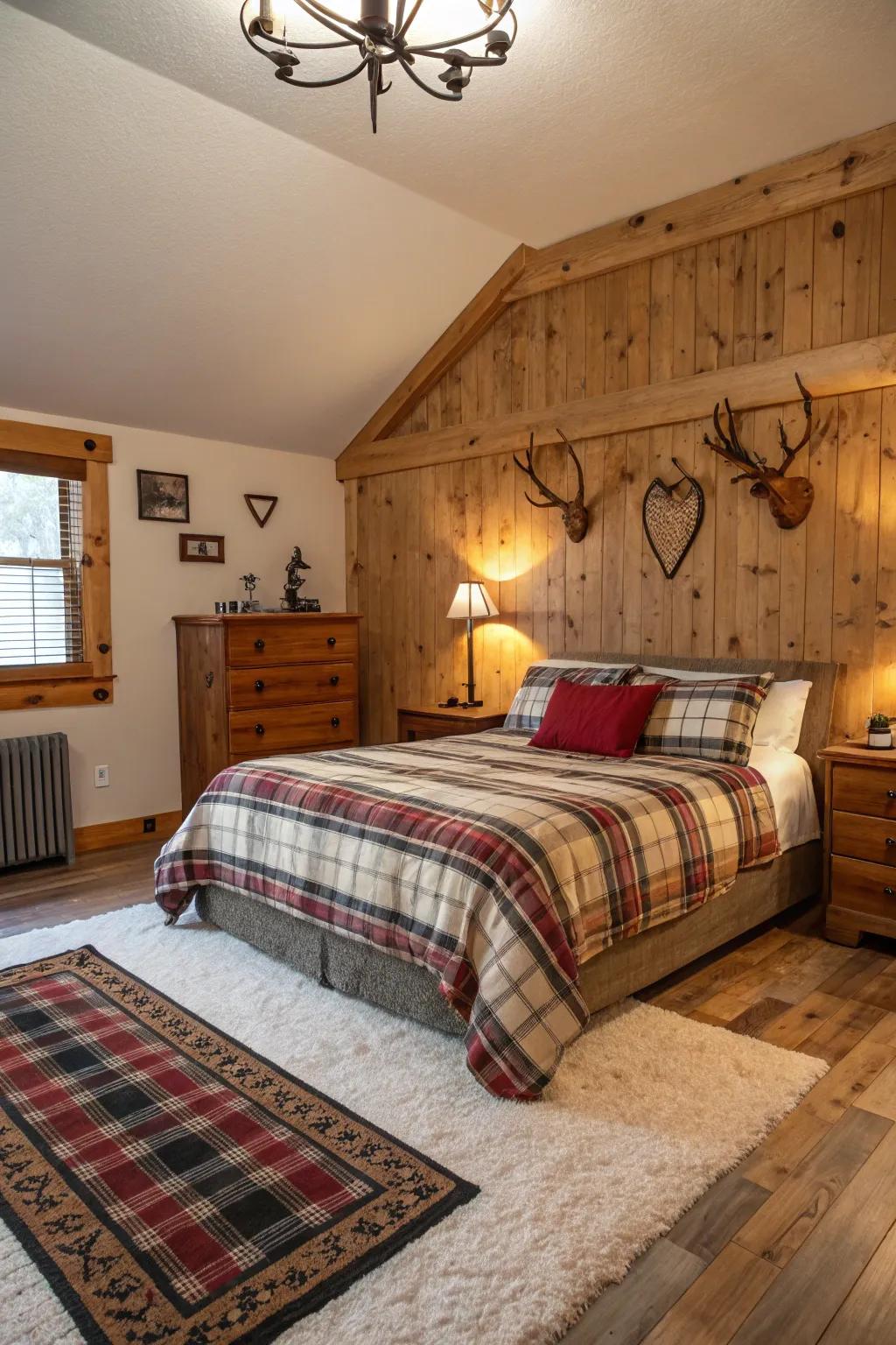 Horn decor brings a wild, earthy touch to countryside bedrooms.