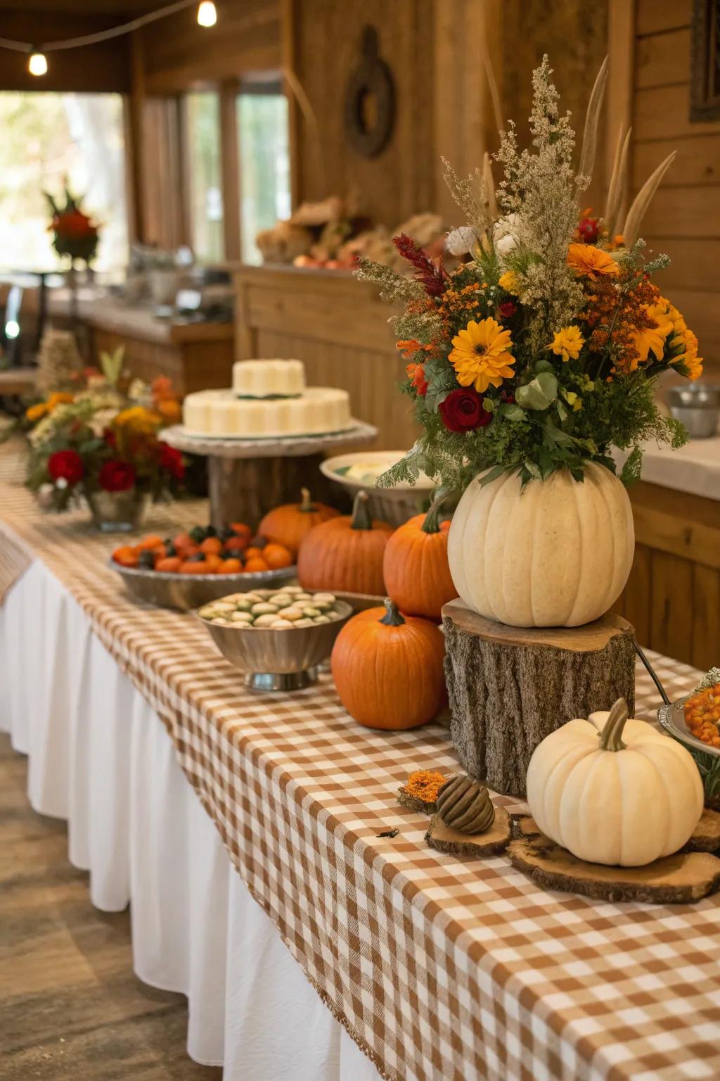 Seasonal decor brings an extra layer of charm to the country-style buffet table.