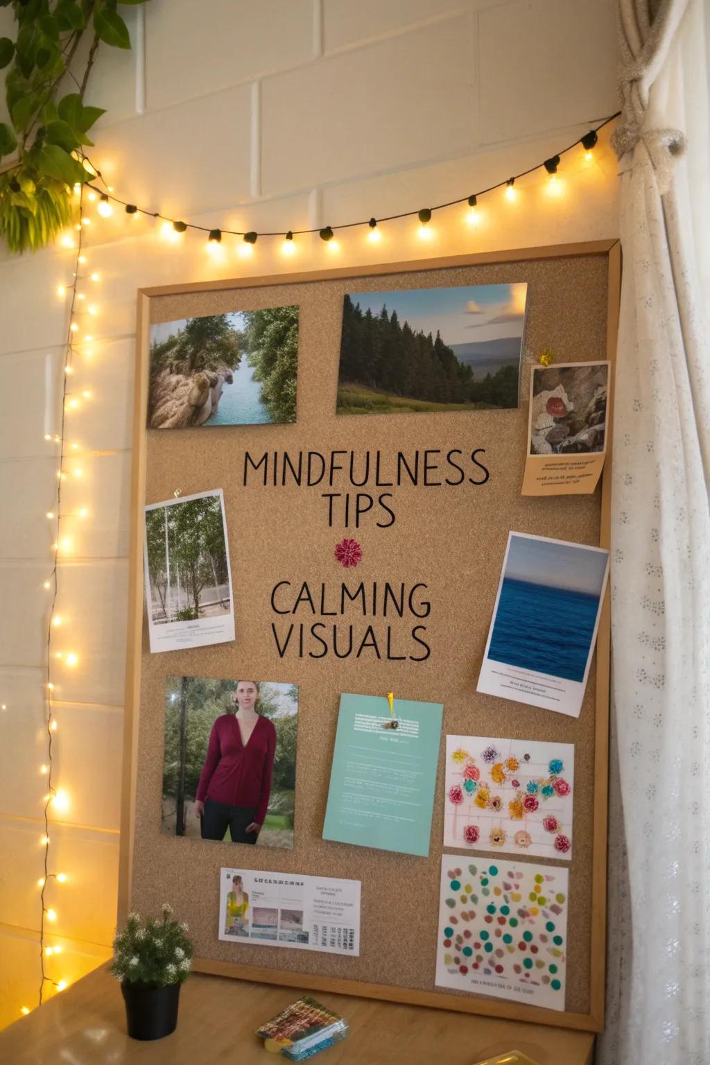 A mindfulness corner presenting relaxation tips and exercises for the workplace.
